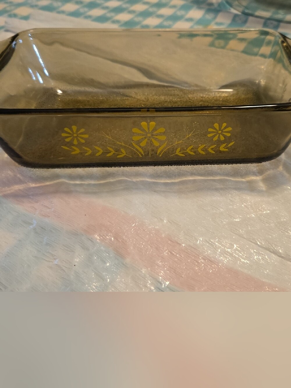 Smoky Glass Loaf Pan with Yellow Floral Accent